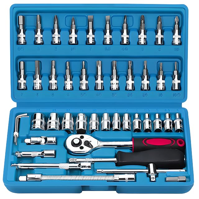 Retoo 46-teiliger 1/4-Zoll-Nuss- und Bitsatz im Koffer